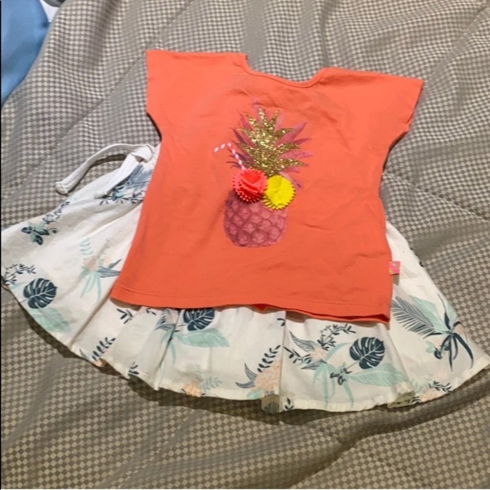 Biliebush Girl Pink Pineapple Top Carrément Beau Floral Print Skirt Set Size 2
